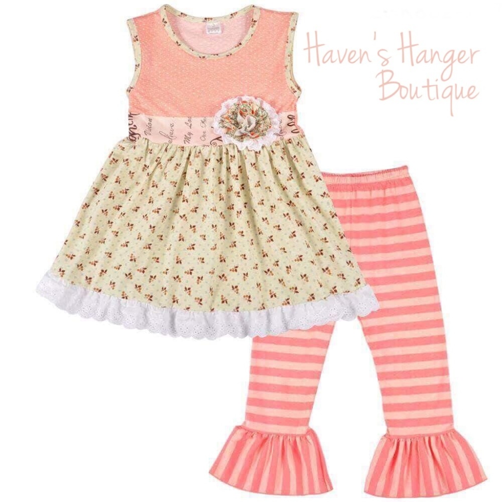 2pc. Lace Trim Top w/ Striped Capri Pants (#5)